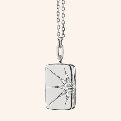 MRK Sun & Star Sterling Silver Locket Necklace W/White Sapphires