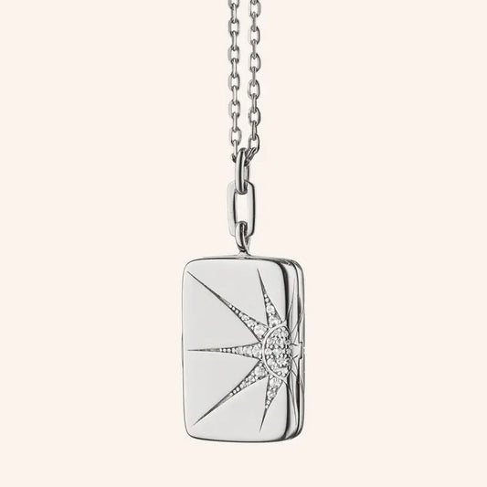 MRK Sun & Star Sterling Silver Locket Necklace W/White Sapphires