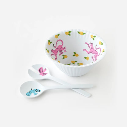 OHD Melamine - Leopard "Paper" Salad Bowl w/Server - Set/3