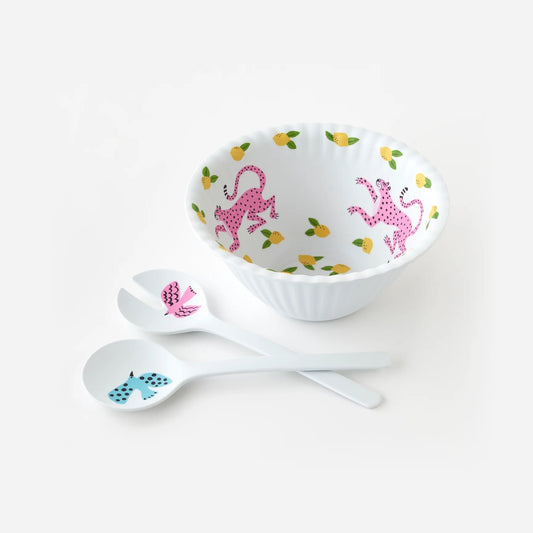 OHD Melamine - Leopard "Paper" Salad Bowl w/Server - Set/3
