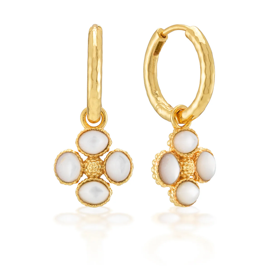 Berry - Clover Hoop Earrings W/Double Sided Charm - MOP