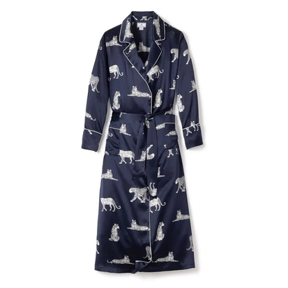 Women's Silk Long Robe - Panthere de Nuit