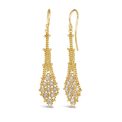 Suspended Lattice Silver Diamond Earrings in 18kt Gold