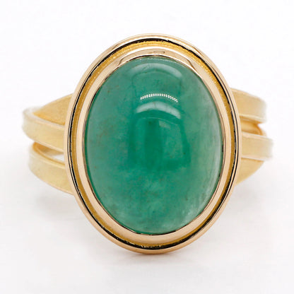 Three Ribbon Ring with Oval Emerald Cabochon