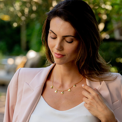 Love - Heart Multi-Station Necklace - 16" - Gold