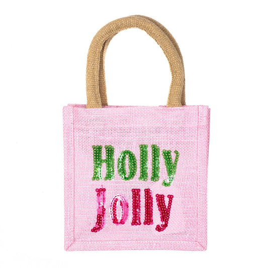 TRS Holly Jolly Sequin Petite Gift Tote - Pink