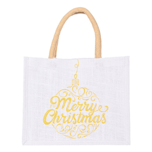 TRS Merry Ornament Script Gift Tote White/Gold