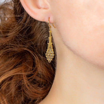Suspended Lattice Champagne Diamond Earrings in 18kt Gold