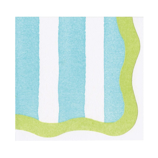 Cafe Stripe Scallop Paper Linen Die Cut Napkin 15/pack -  Aqua/Lime