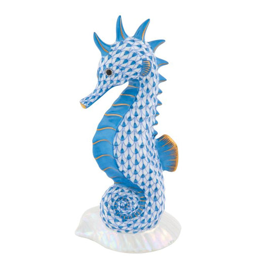 Seahorse On Scallop Shell - Blue