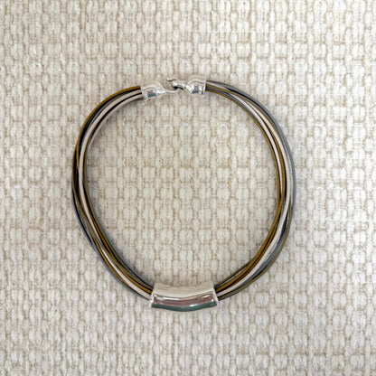 Gray Neutral Mixed Leather Necklace