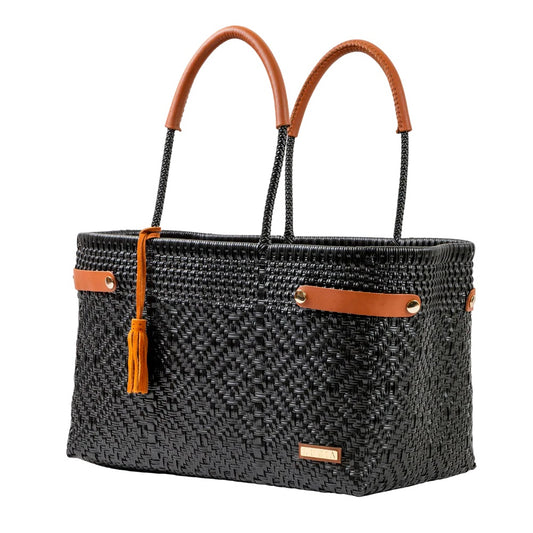 Open Basket Jumbo Braided Solid Black