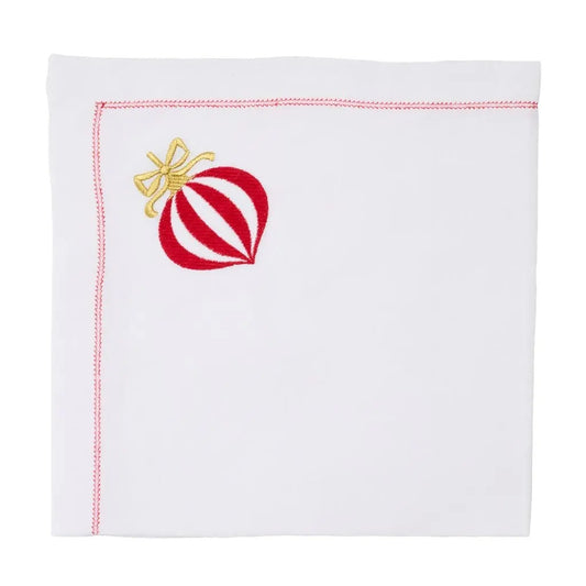 DBR Vintage Bauble Embroidered Napkin - Red