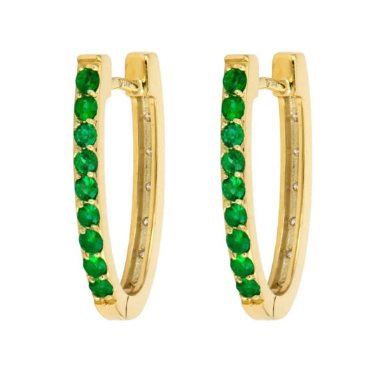 TSJ E - Medium Double Sided Oval Emerald and Diamond Hoops, .18tcw, 14KYG