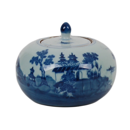 Blue & White Canton Short Gourd Mini Jar 4"