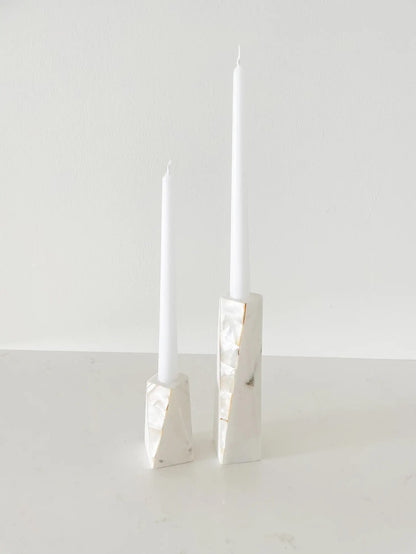 Marble & White Mother of Pearl Candleholder - Large