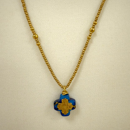 AB-N Tiny Cross on Blue Jasper with Seed Beads