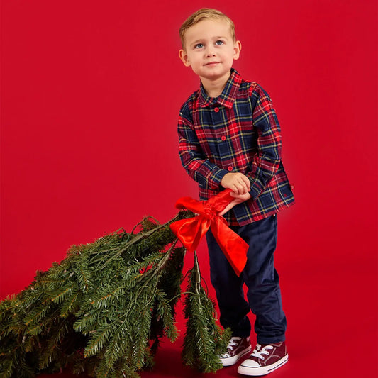 Holiday Plaid Flannel Long Sleeve Henley & Pant -