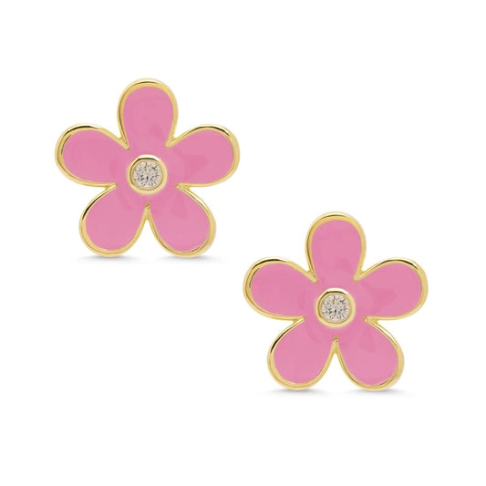 LYN Flower CZ Stud Earrings - Pink (3107E-PK)