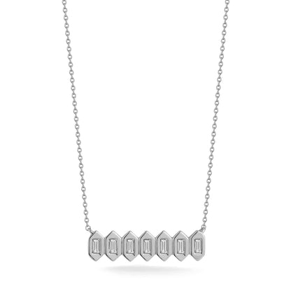 Sadie Pearl Hexagon Baguette Necklace 16" - 14kt White Gold