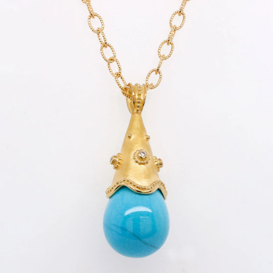Teardrop Shaped Turquoise and Diamond Pendant