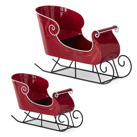 KKI Red Metal Sleigh W/White Trim & Black Rails - Small 13"