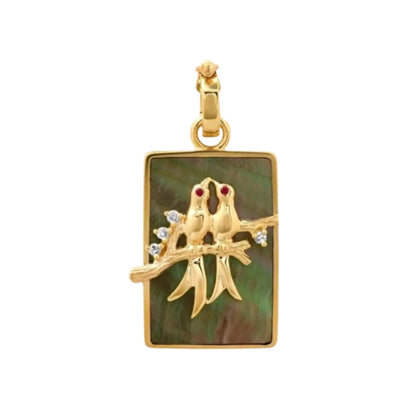 HRJ C Birds On A Branch: Small Black MOP Lovebirds Pendant