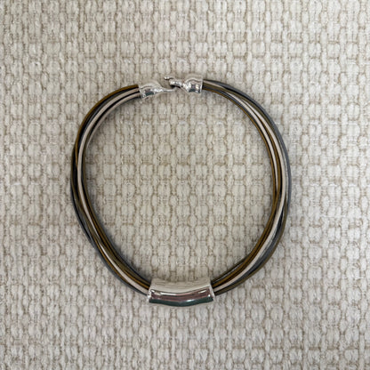 Gray Neutral Mixed Leather Necklace