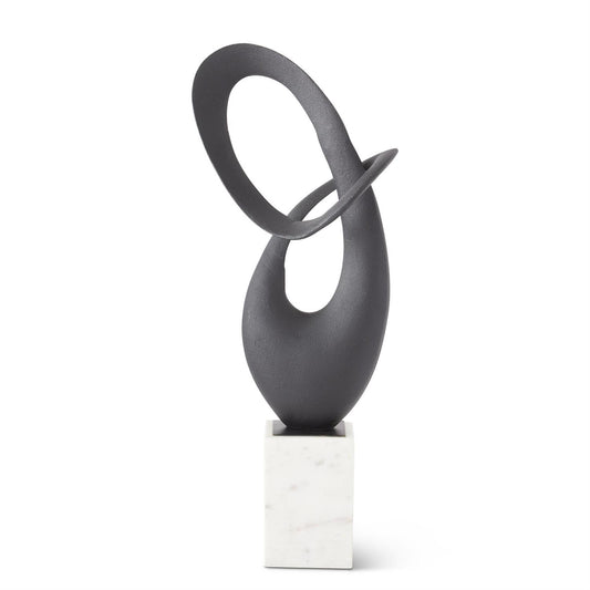 Textured Matte Black Sculpture on Marble Base - 23.25"