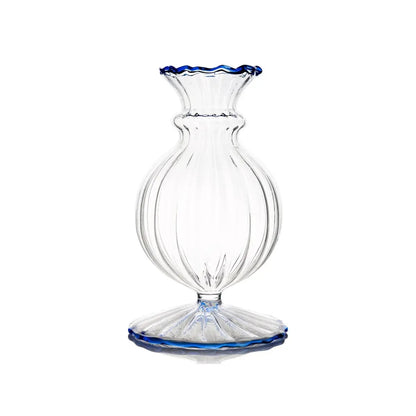 Miss Annie Bud Vase - Clear with Blue Trim 6"