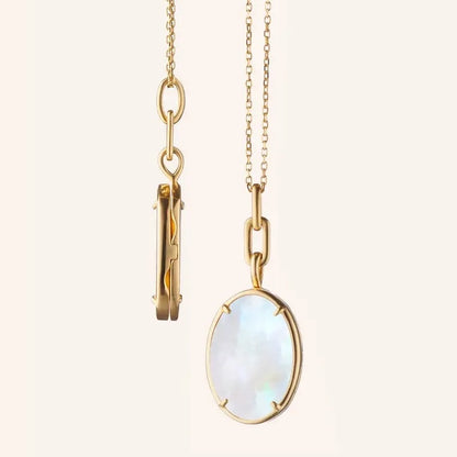MRK "Elle" Slim Gold & Mother of Pearl Locket Necklace - 18KYG