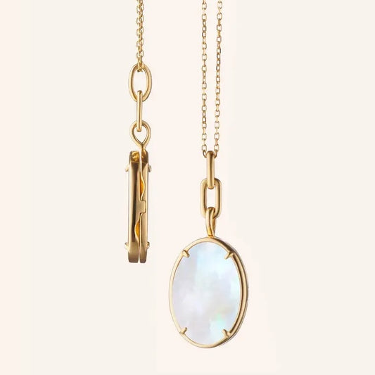 MRK "Elle" Slim Gold & Mother of Pearl Locket Necklace - 18KYG