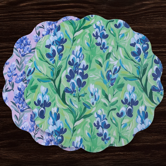 Vida - Bluebells & Flowers Reversible Round Placemats 15.5" - Pink & Green - Set/4