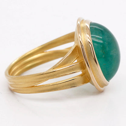 Three Ribbon Ring with Oval Emerald Cabochon