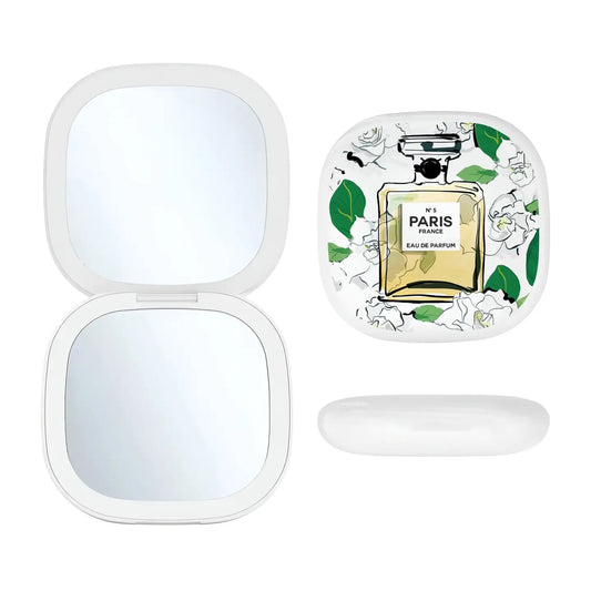TOS LED Compact Mirror - Green Floral Perfume Bottle