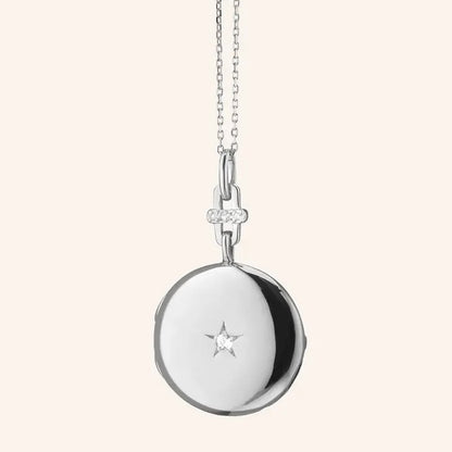 MRK Twinkle Star Sterling Silver Locket Necklace W/ White Sapphire