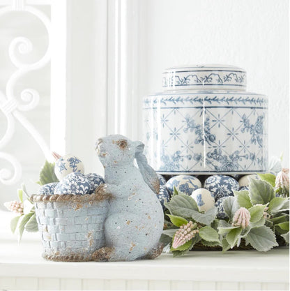Weathered Blue Terracotta Bunny with Basket 7"