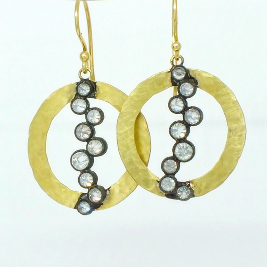 TAP E143 - Gold Hammered Circles with Diamonds, 1.50tcw, 18kt YG & WG