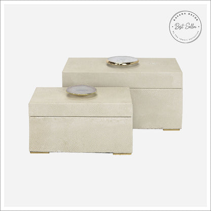 Berkley Beige Faux Shagreen Leather Box - Large 12"