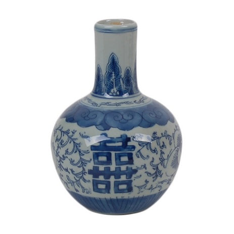 Blue & White Double Happiness Mini Gourd Vase 7"