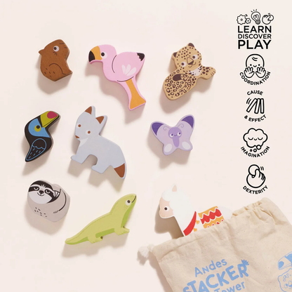 Stacking Wooden Animals & Bag