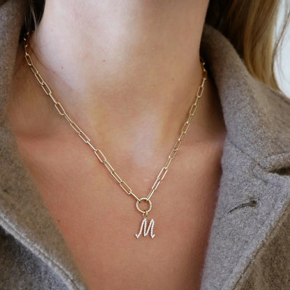 Diamond Jumbo Script Initial Charm - 14kt Gold