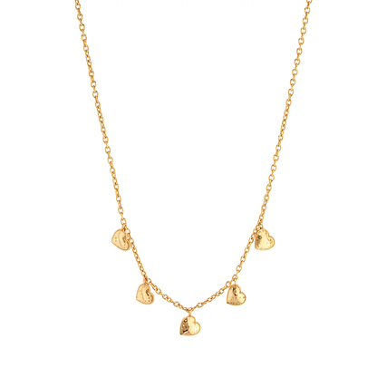 Love - Heart Multi-Station Necklace - 16" - Gold