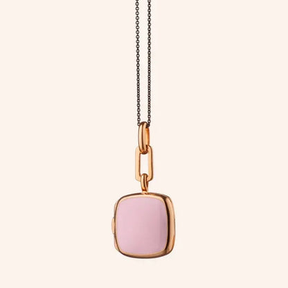 MRK Pink Enamel Sterling Silver & Rose Gold Cushion Locket Necklace