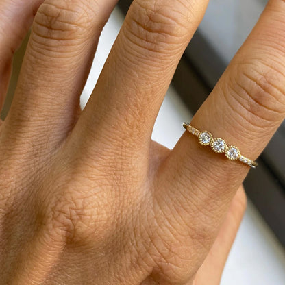 JKD R - 3 Bezel Diamond Equilibrium Ring; 14kt YG; 7