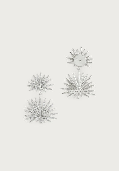 Palm - Pave Double Fan Palm Earrings in Silver