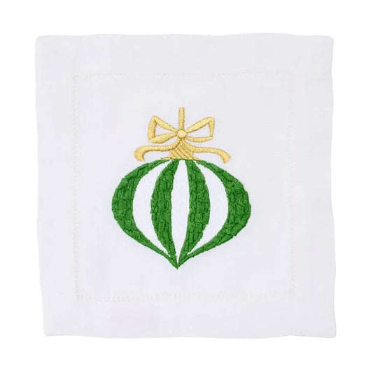 DBR Vintage Bauble Embroidered Cocktail Napkin Set/4 - Green
