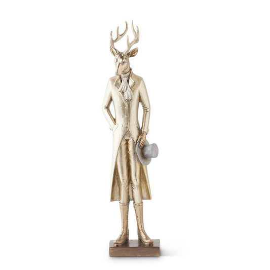 KKI Gold Resin Standing Deer W/Top Hat - 15"