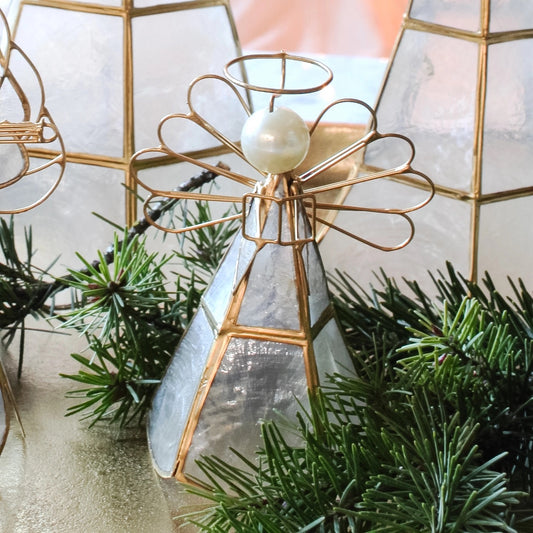 DEK Capiz Angel Ornament W/Open Book (NAT/GO) 5"