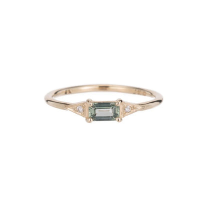 JKD R - Green Sapphire Emerald Cut Deco Ring; 14kt YG; 7
